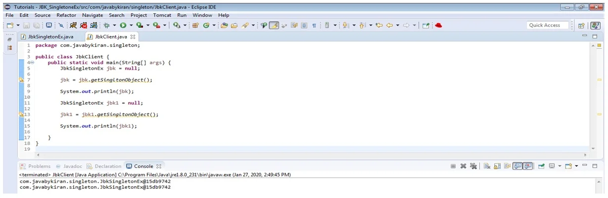 Output Java Singleton Design Pattern