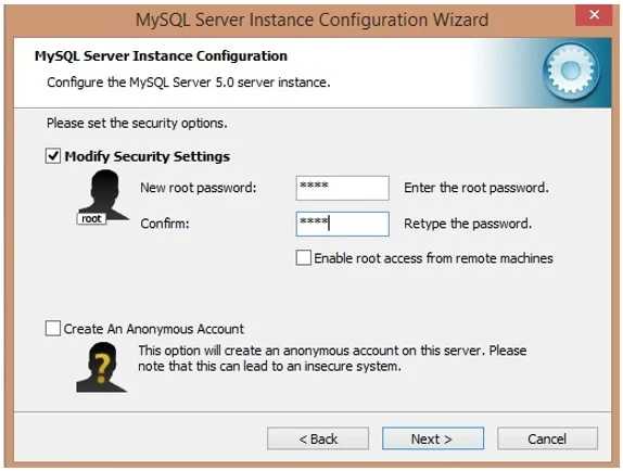 Give password as “root”, Click on Next. Give password as “root”, Click on Next