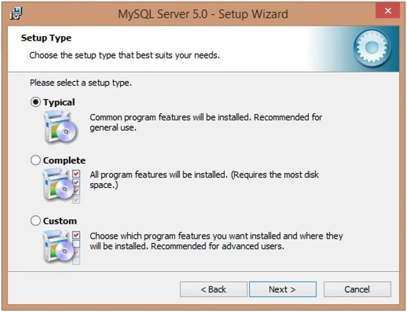 Select MySQL Server type as Typical Select MySQL Server type as Typical