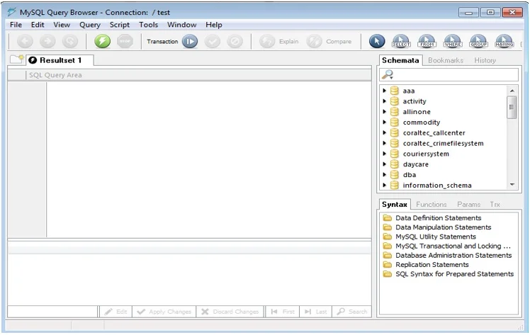 Open MySQL Query Browser. Open MySQL Query Browser