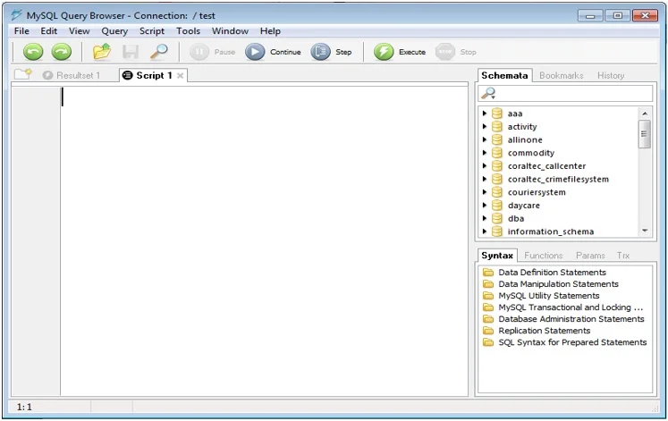 New Script Tab in MySQL Query Browser New Script Tab in MySQL Query Browser