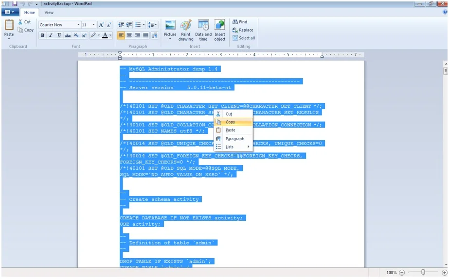 Copy all contents from Backup File. Copy all contents from Backup File