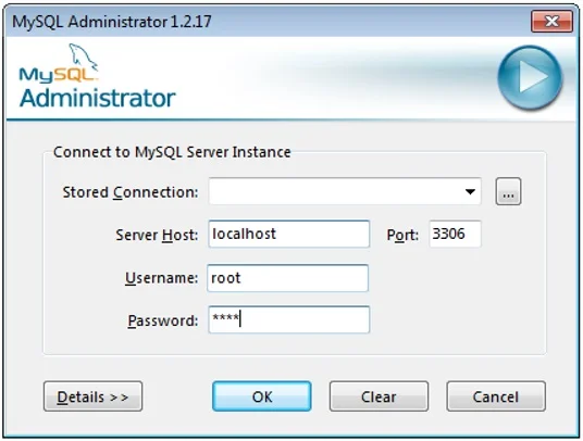 Enter MySQL Server Instance credentials. Enter MySQL Server Instance credentials