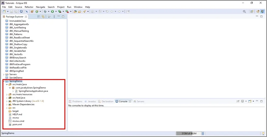 SpringDemo Project is imported in Eclipse. Spring Project is imported in Eclipse