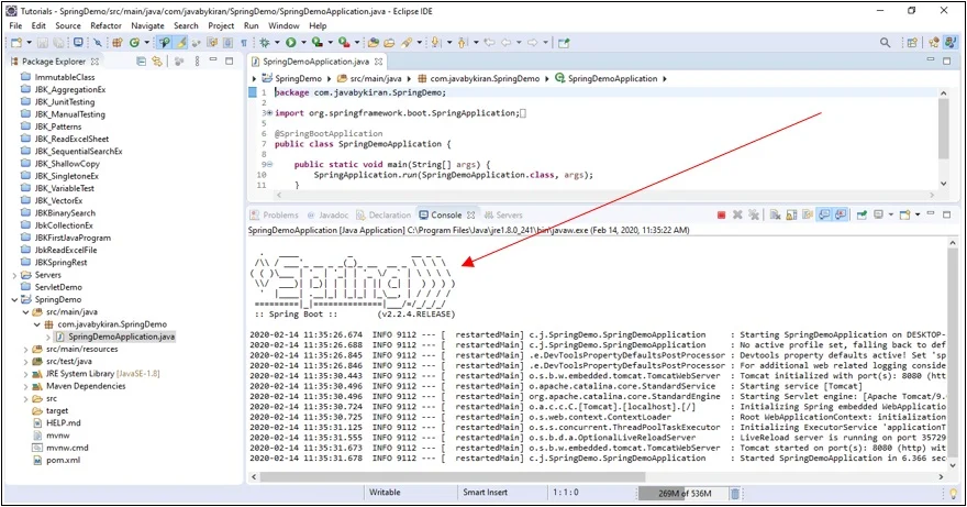On Console we can see image of the Spring which means that our Spring Boot project is successfully imported and running. On Console we can see image of the Spring which means that our Spring Boot project is successfully imported and running