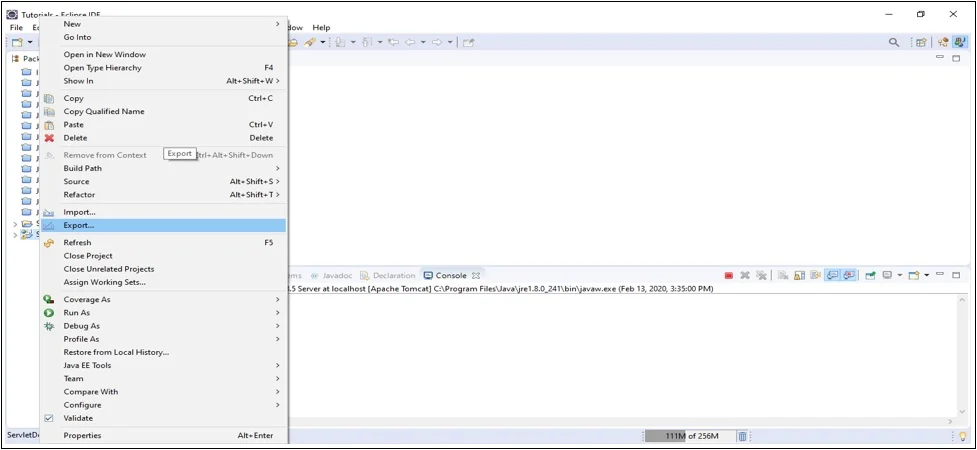 Right-click on Project and Select Export Create WAR File of Project in Eclipse