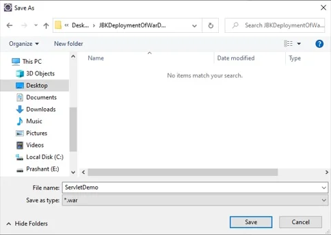After selecting destination folder, Save WAR File with desired name. Create WAR File of Project in Eclipse