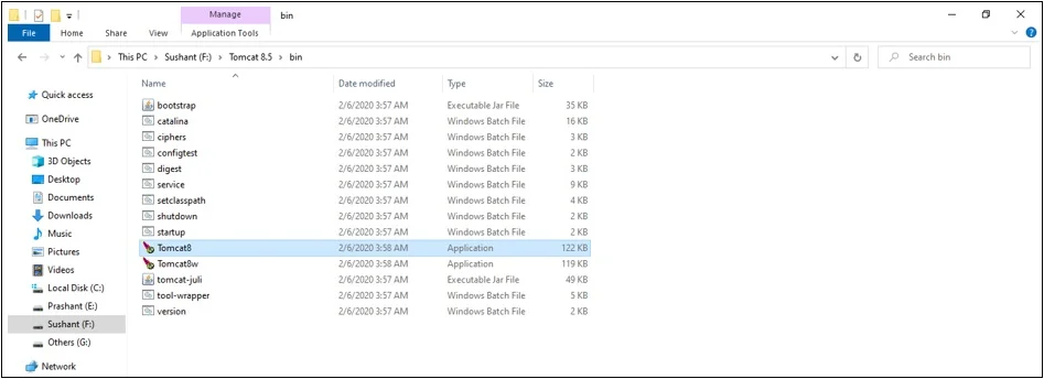 Double-Click on Tomcat8 Application to Start Tomcat Deploying WAR File using Tomcat